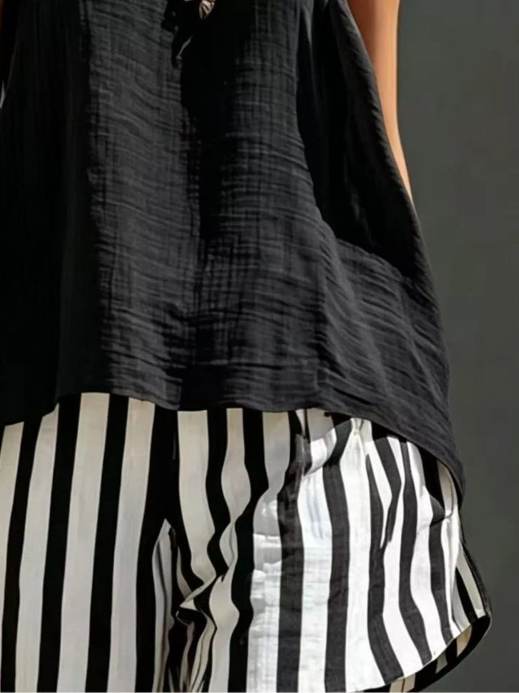 Round Neck Tank and Striped Shorts Set