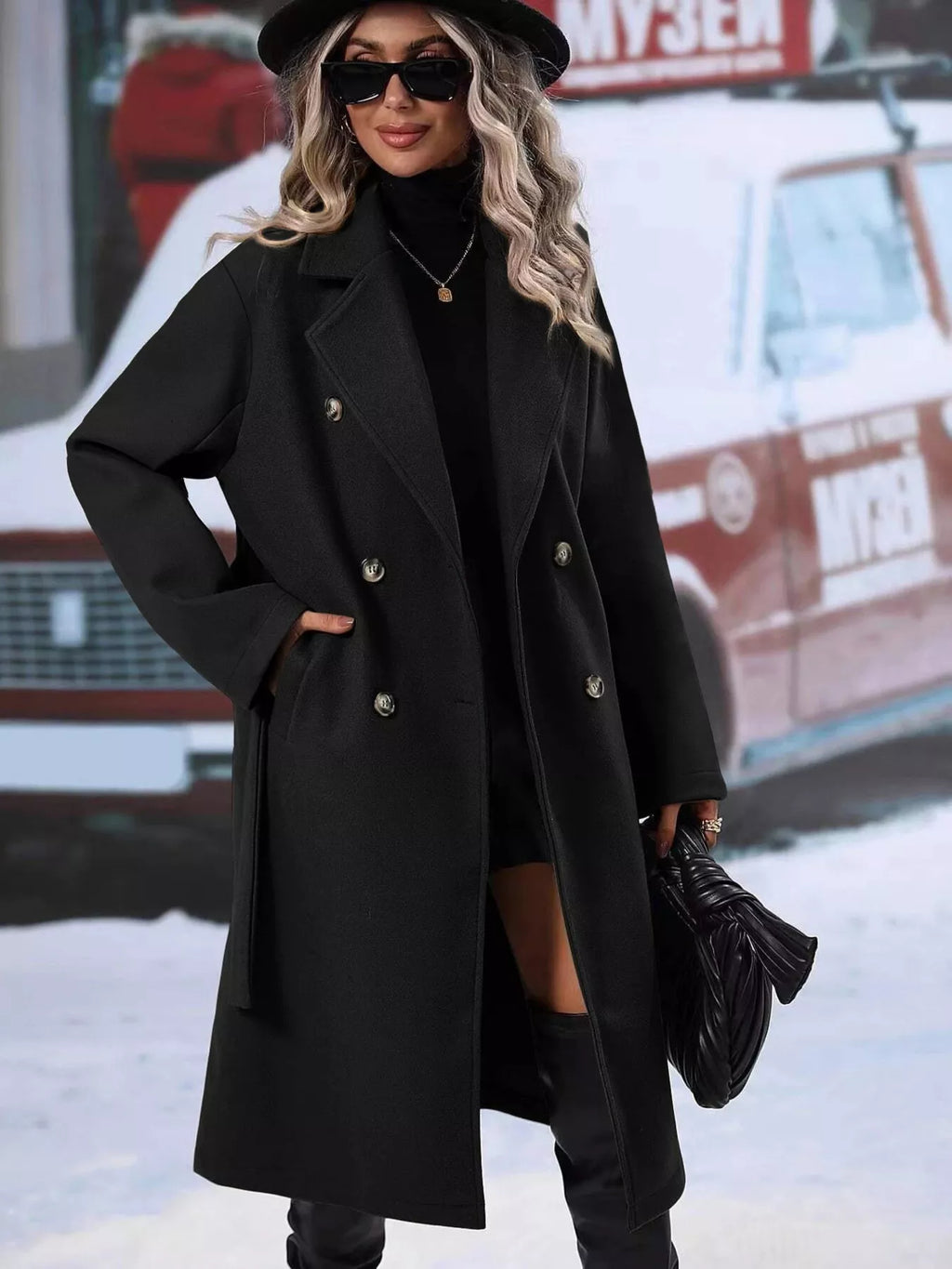 Double-Breasted Lapel Collar Overcoat