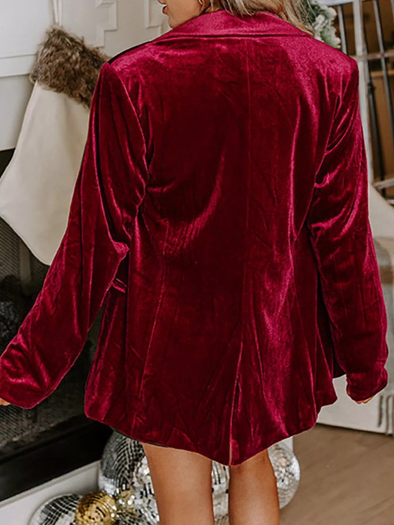 Velvet Lapel Collar Button Up Blazer
