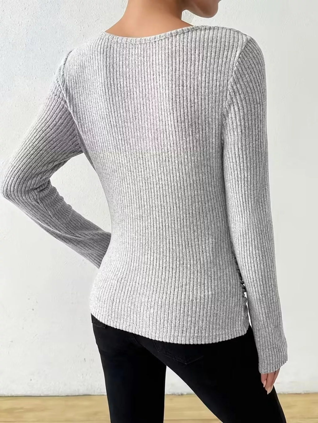 Cowl Neck Ribbed Long Sleeve Sweater
