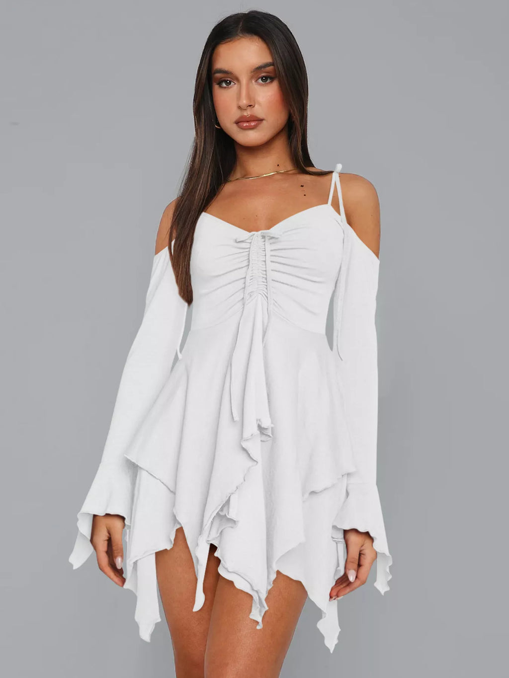 Full Size Ruffle Hem Tie Shoulder Mini Dress Plus Size