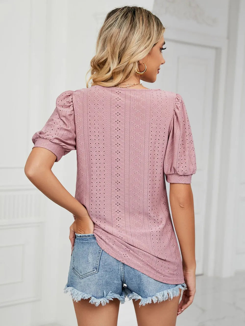 Ruched Notched Long Sleeve T-Shirt