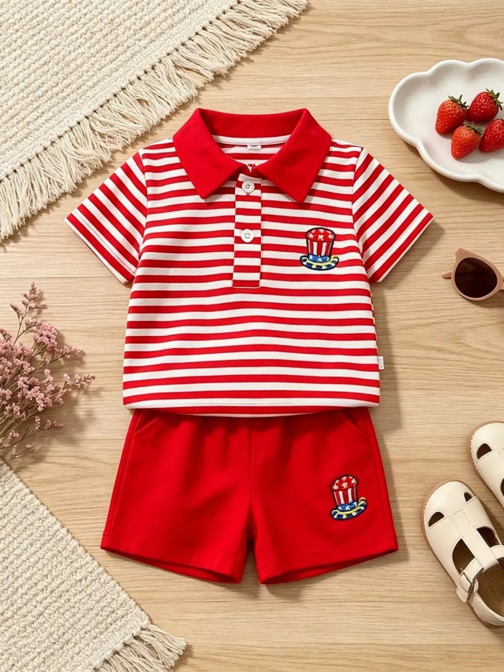 Children's Patriotic Striped Polo & Shorts Set