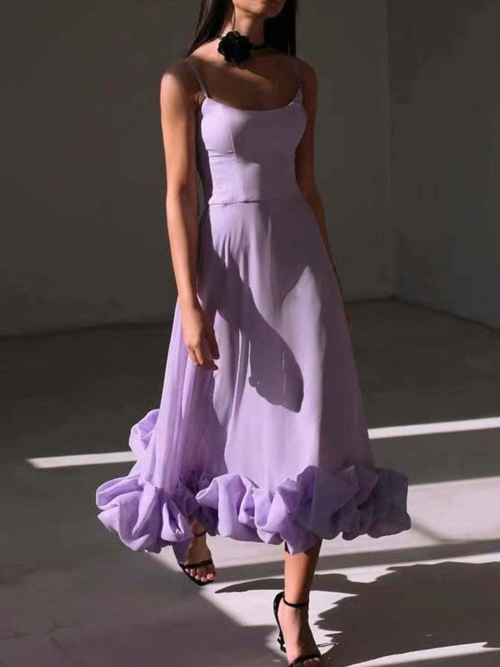 Ruffle Hem Scoop Neck Midi Dress