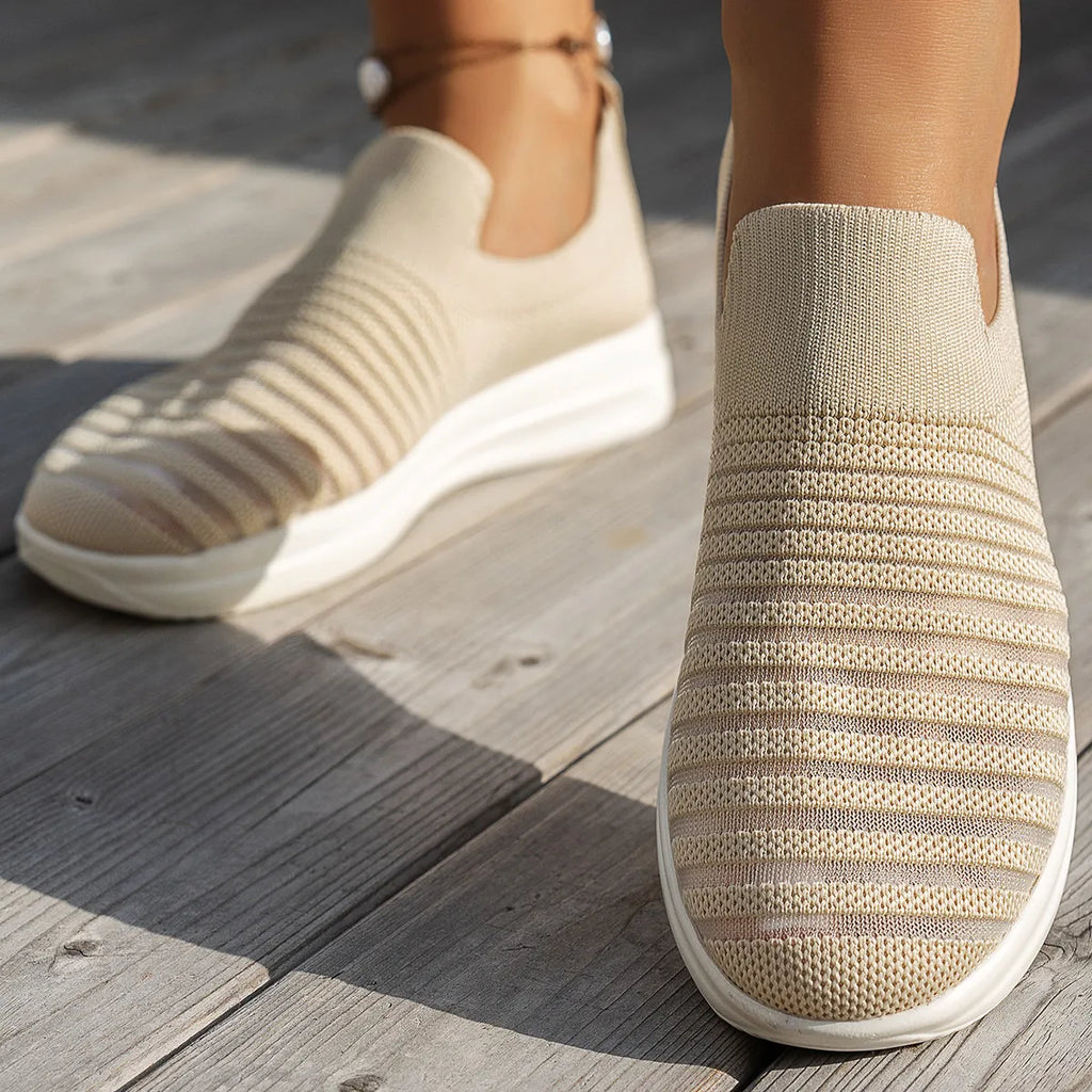 Striped Round Toe Platform Slip-Ons