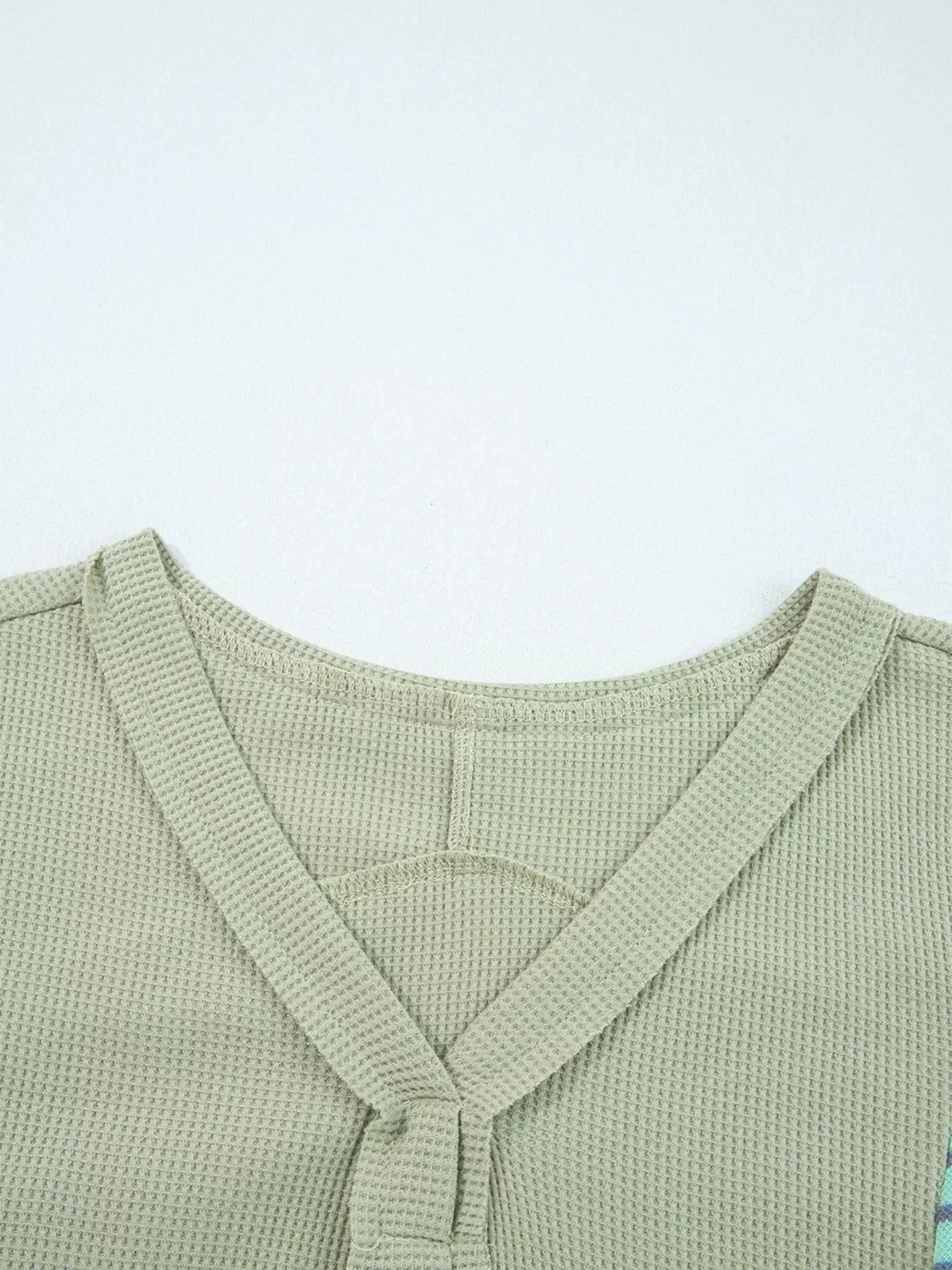 Exposed Seam Waffle Striped Patchwork Baggy Blouse