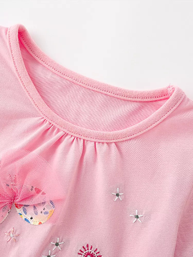 Children's Tulle Bow & Floral Embroidered T-Shirt