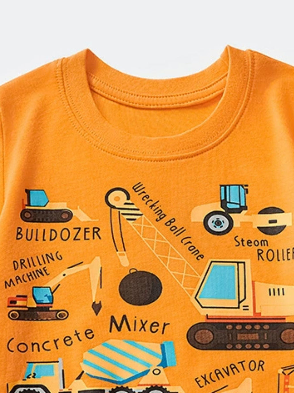 Children's Construction Vehicle Crew Neck Short Sleeve T-Shirt