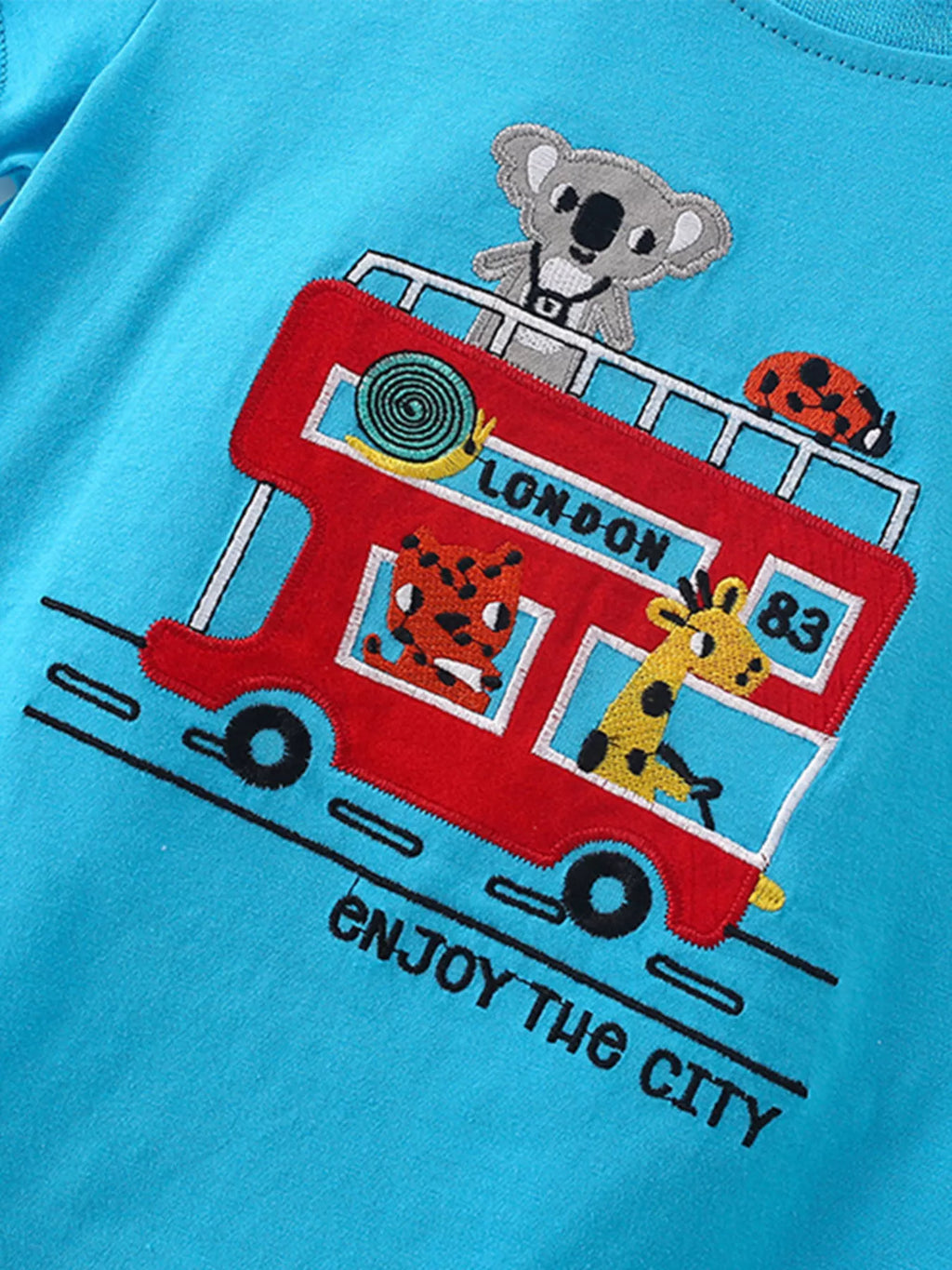 Children's Cartoon Bus Embroidery Short Sleeve T-Shirt