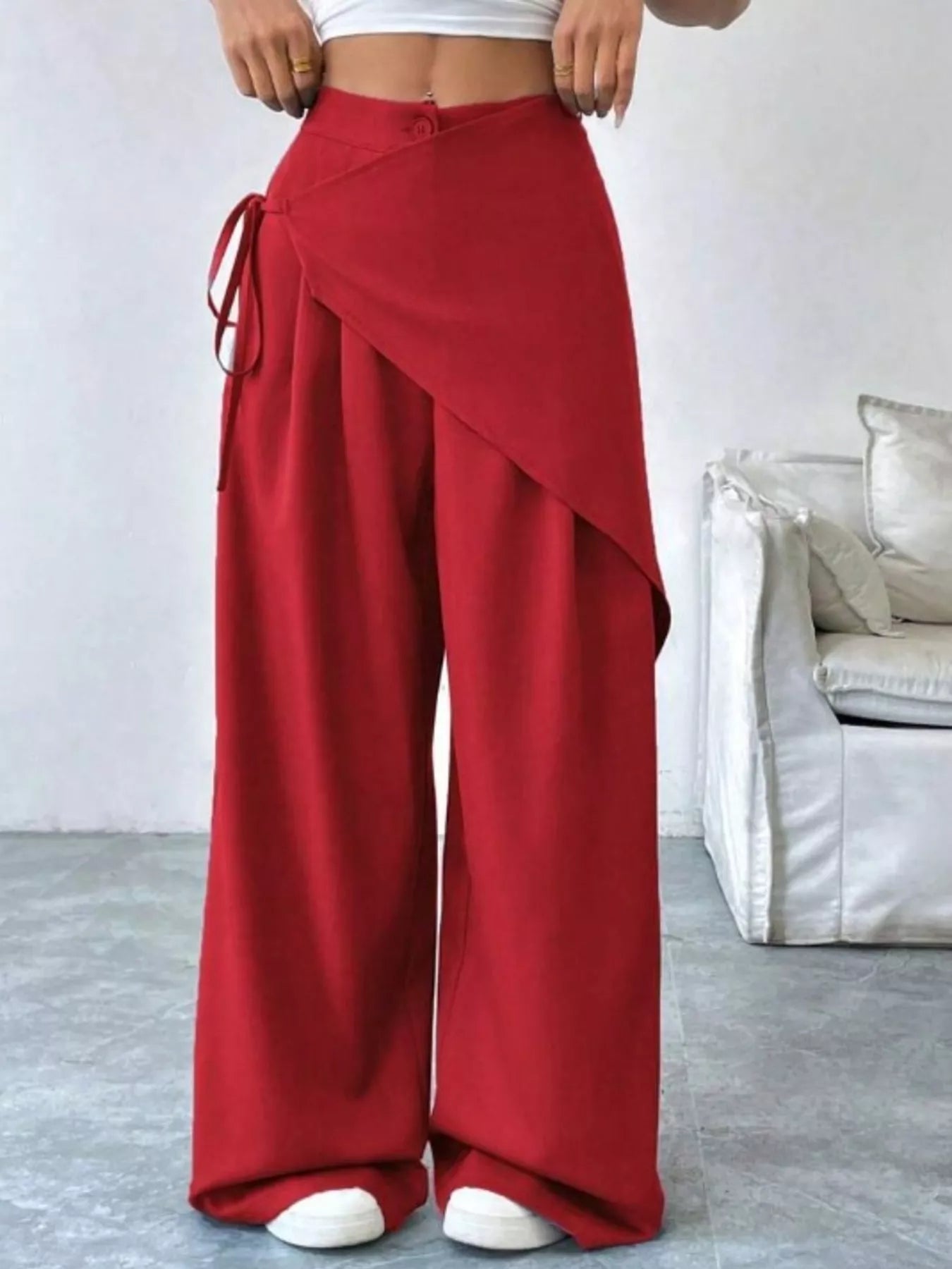 Wrap-Front Wide-Leg Pants