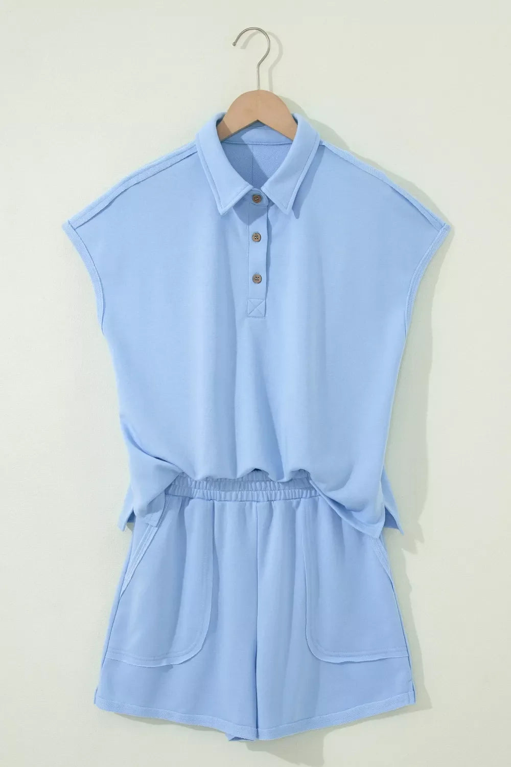 Casual Polo Collar Sleeveless Top and Shorts Set