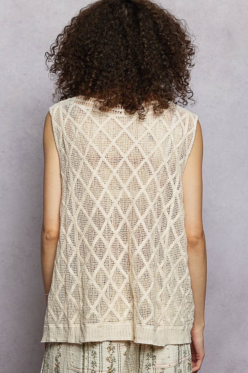 POL V-Neck Crochet Tank with Diamond Weave Knit Patterns