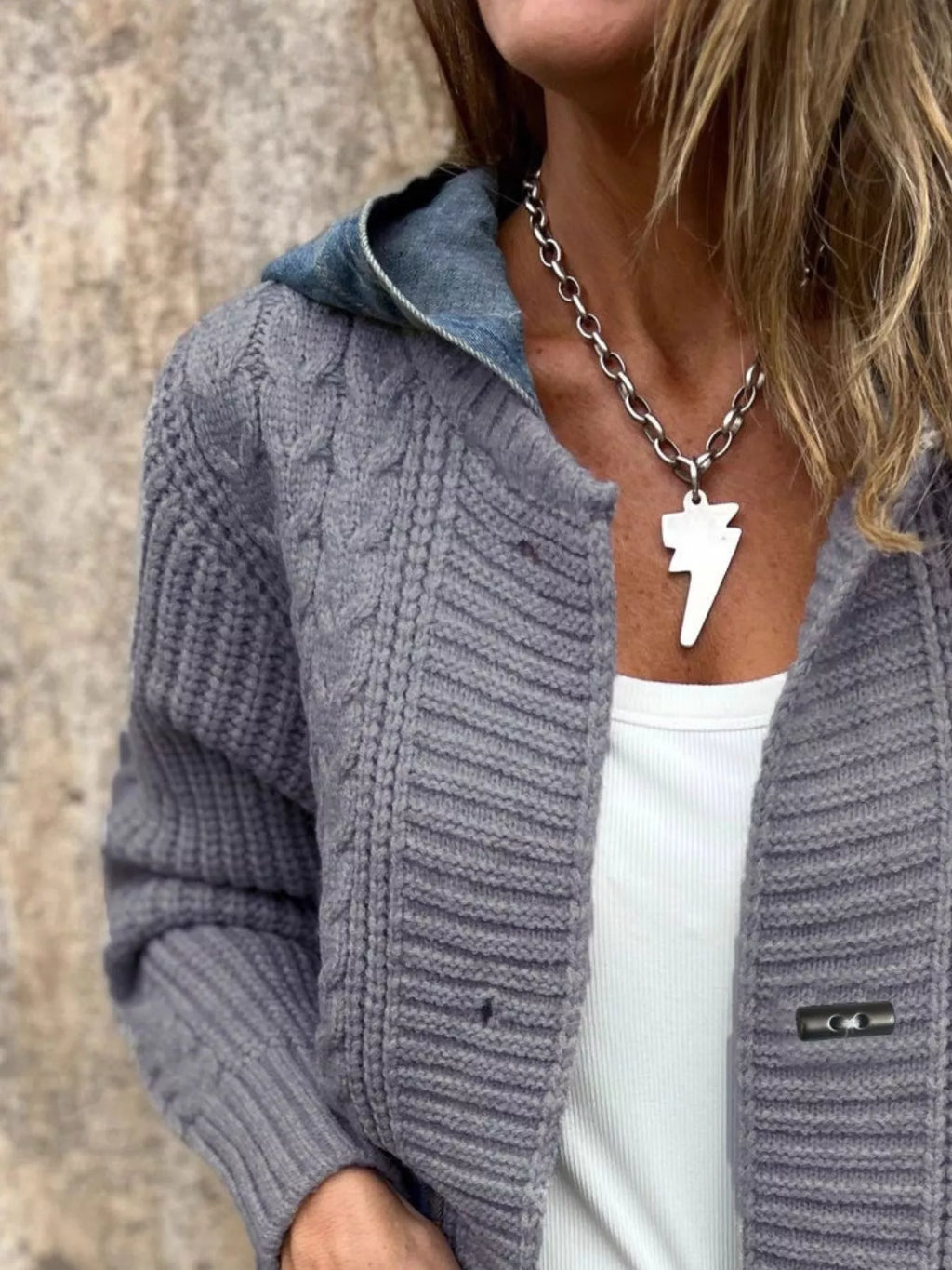 Full Size Hooded Cable Knit Longline Cardigan Plus Size