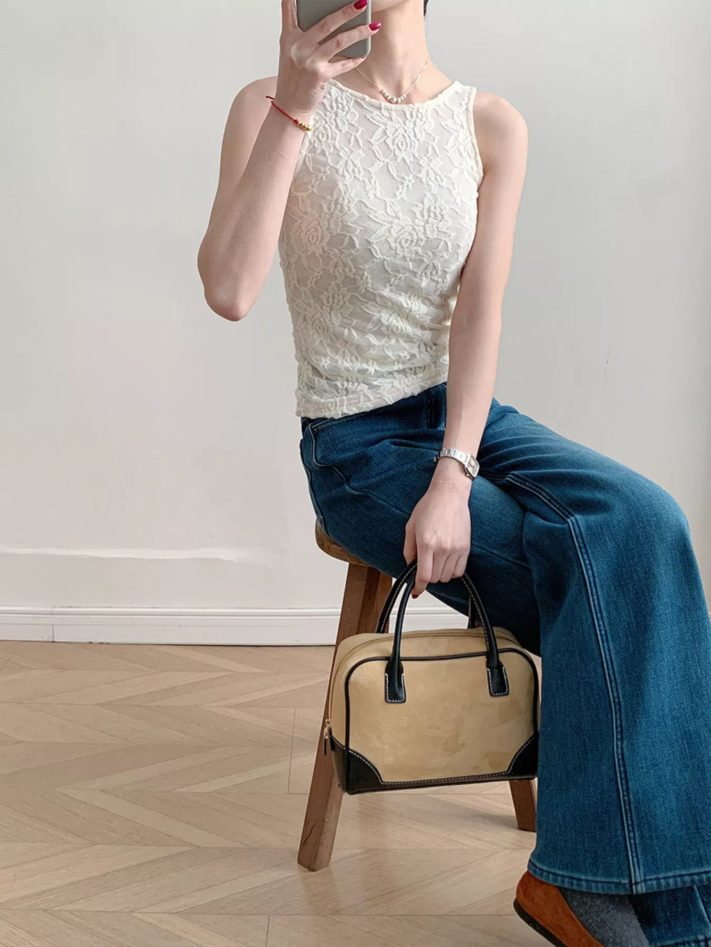 Lace Round Neck Long Sleeve Top
