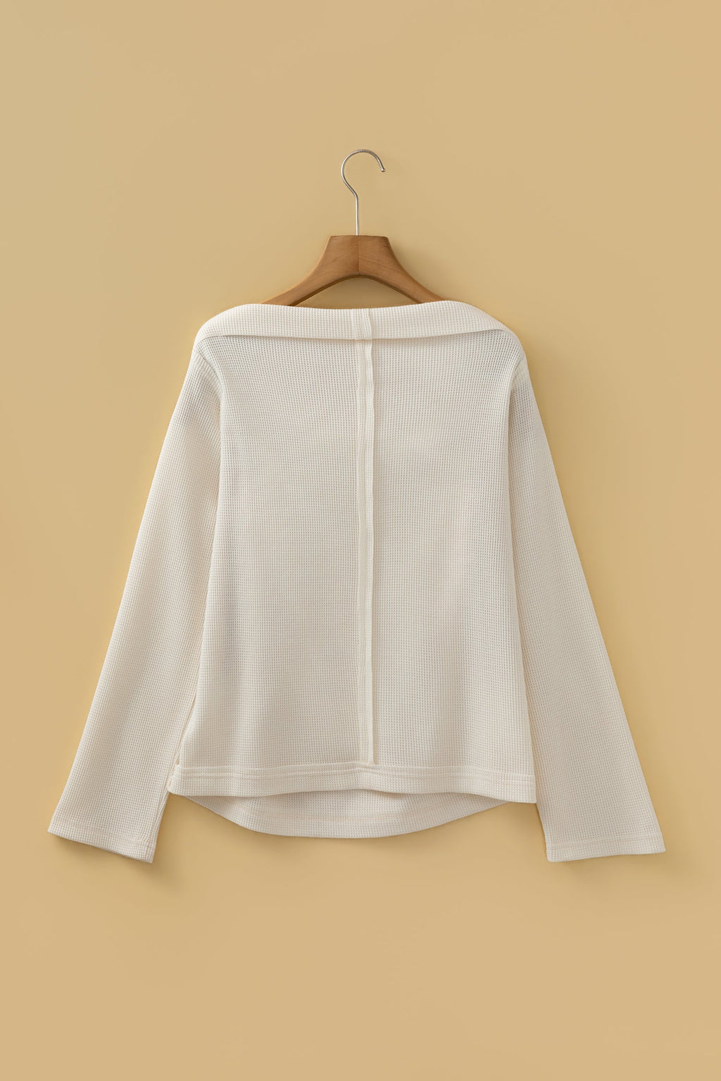 Solid Waffle Knit Asymmetric Neck Long Sleeve Top