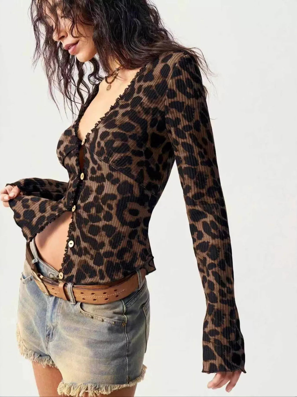 Leopard Button-Up T-Shirt