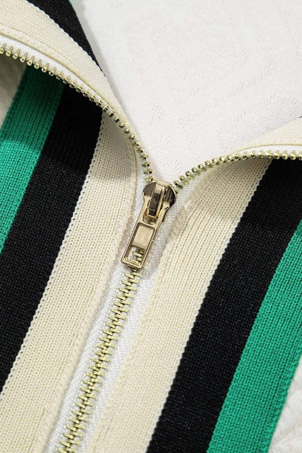 Striped Collared Zip Up Textured Dress