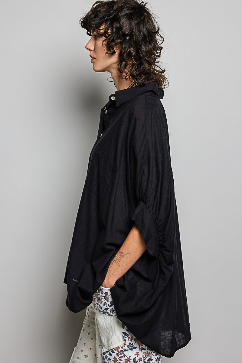POL Button Down Half Dolman Sleeve Shirt
