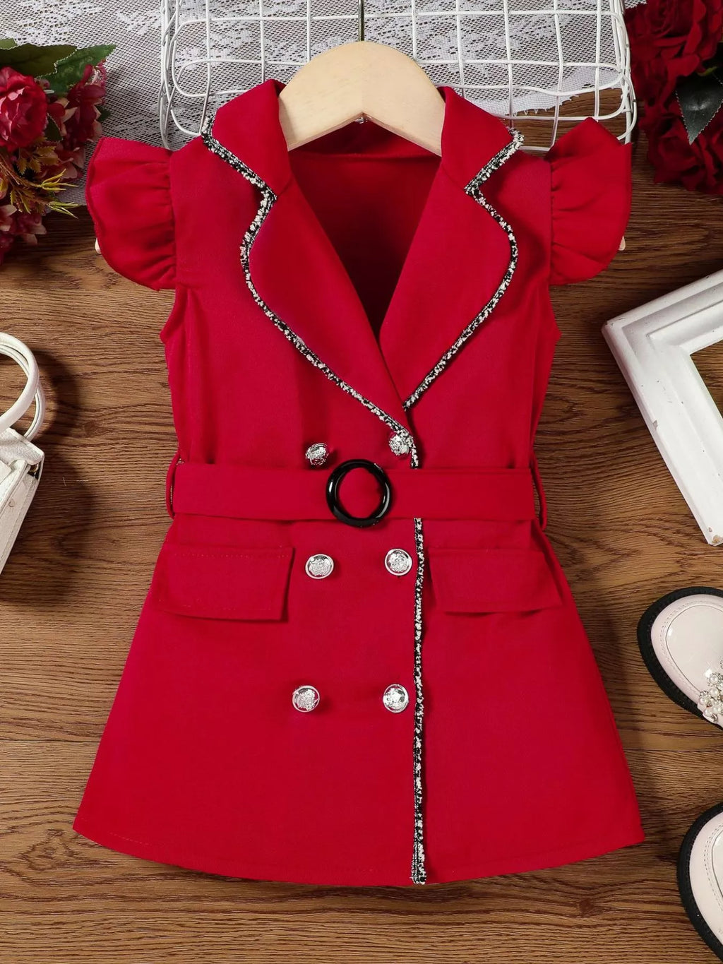Children's Double Breasted Belt Dress