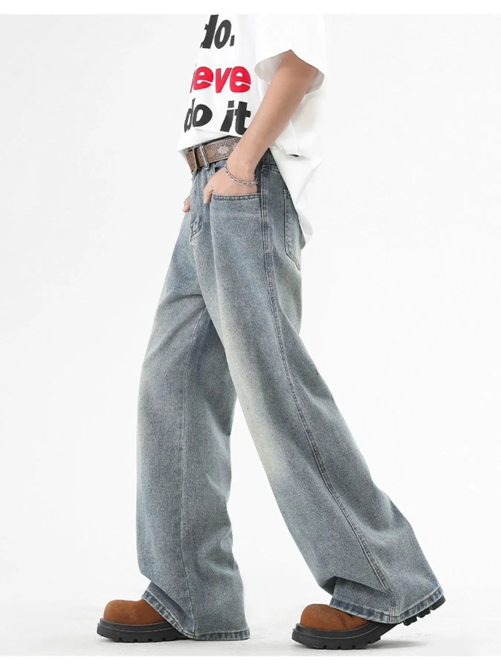 Men's Plus Size Washed Wide Leg Jeans
