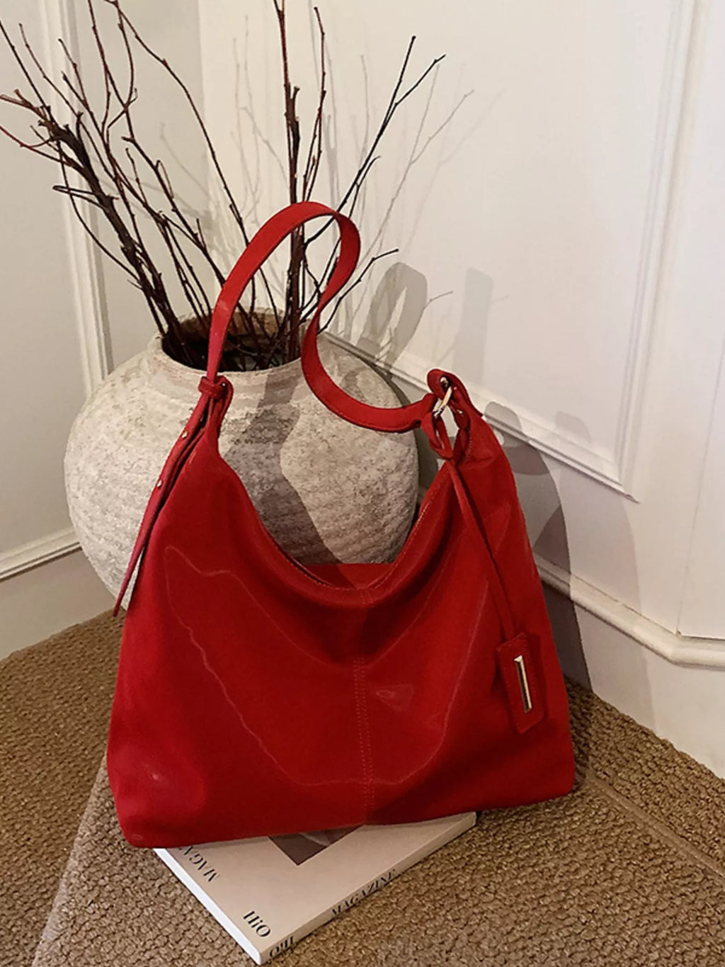 Solid Color Leather Shoulder Bag