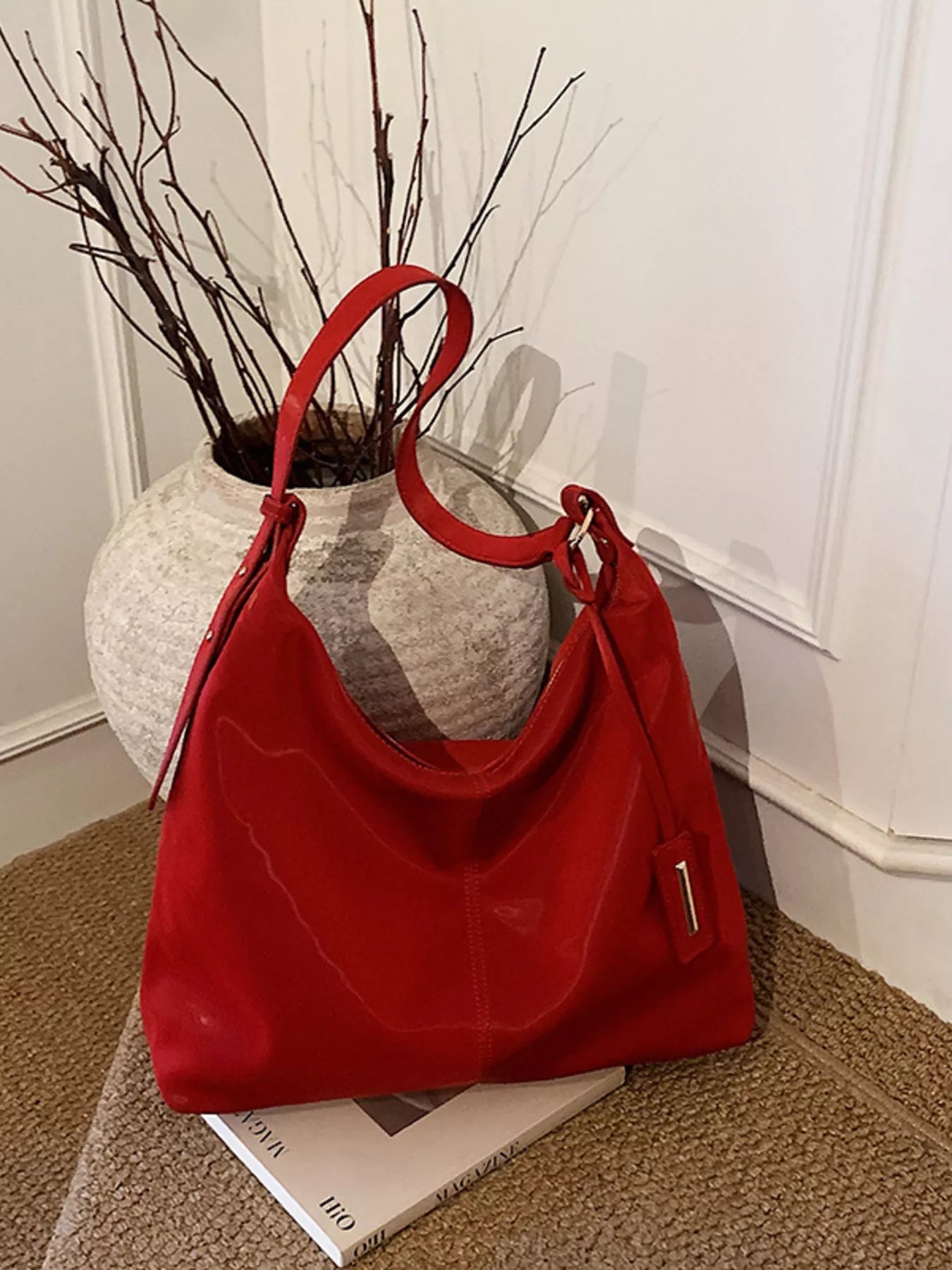Solid Color Leather Shoulder Bag