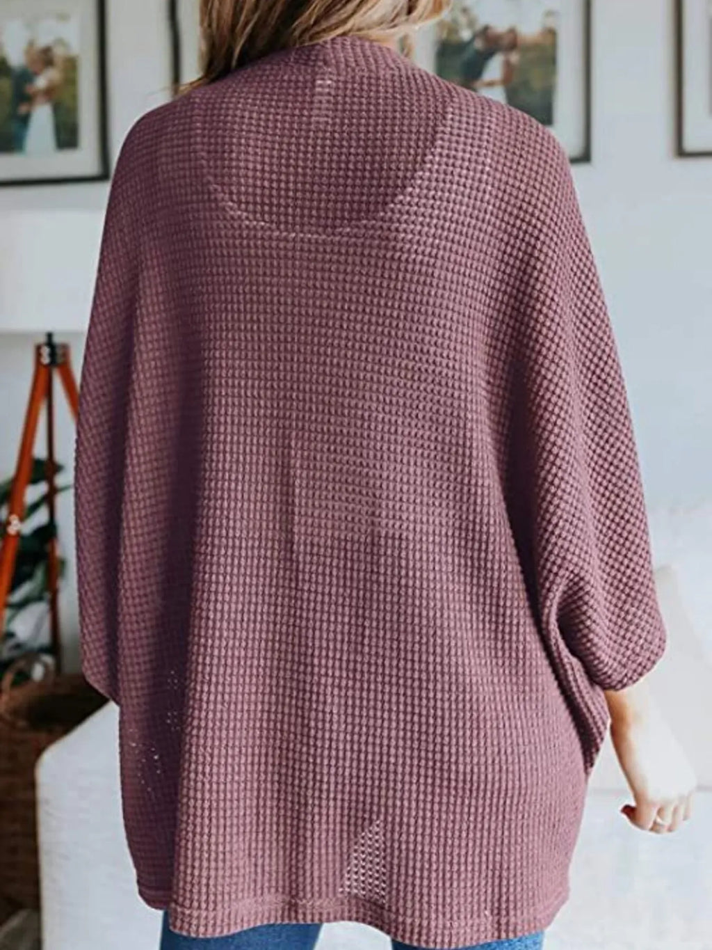 Full Size Open Front Waffle Knit Cardigan Plus Size