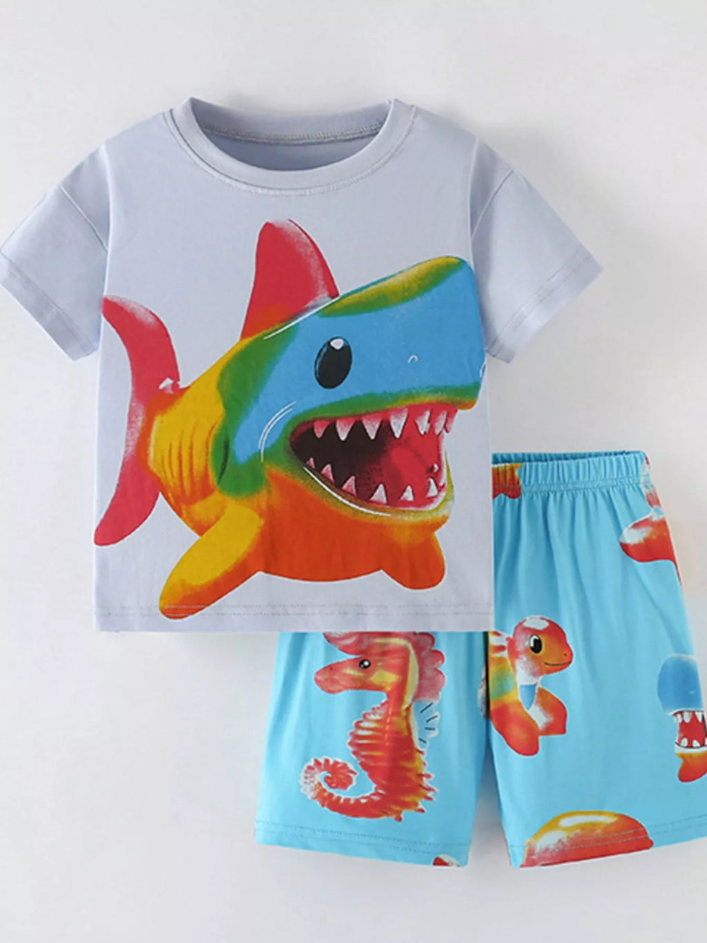 Children's Rainbow Shark Print Tee and Shorts Set