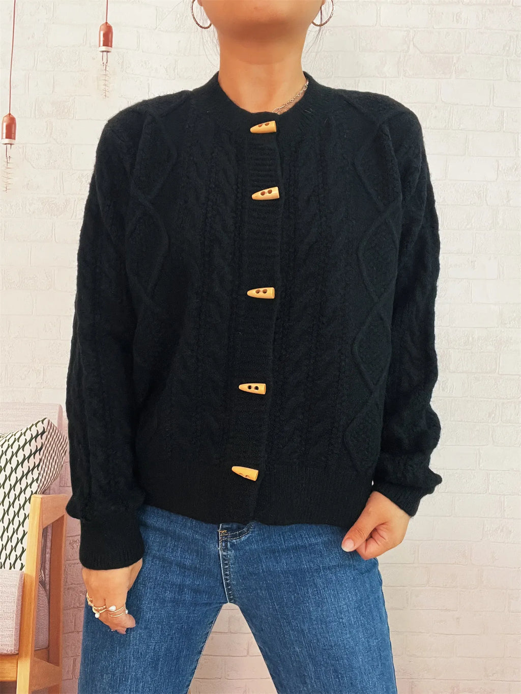 Cable Knit Button-Up Cardigan