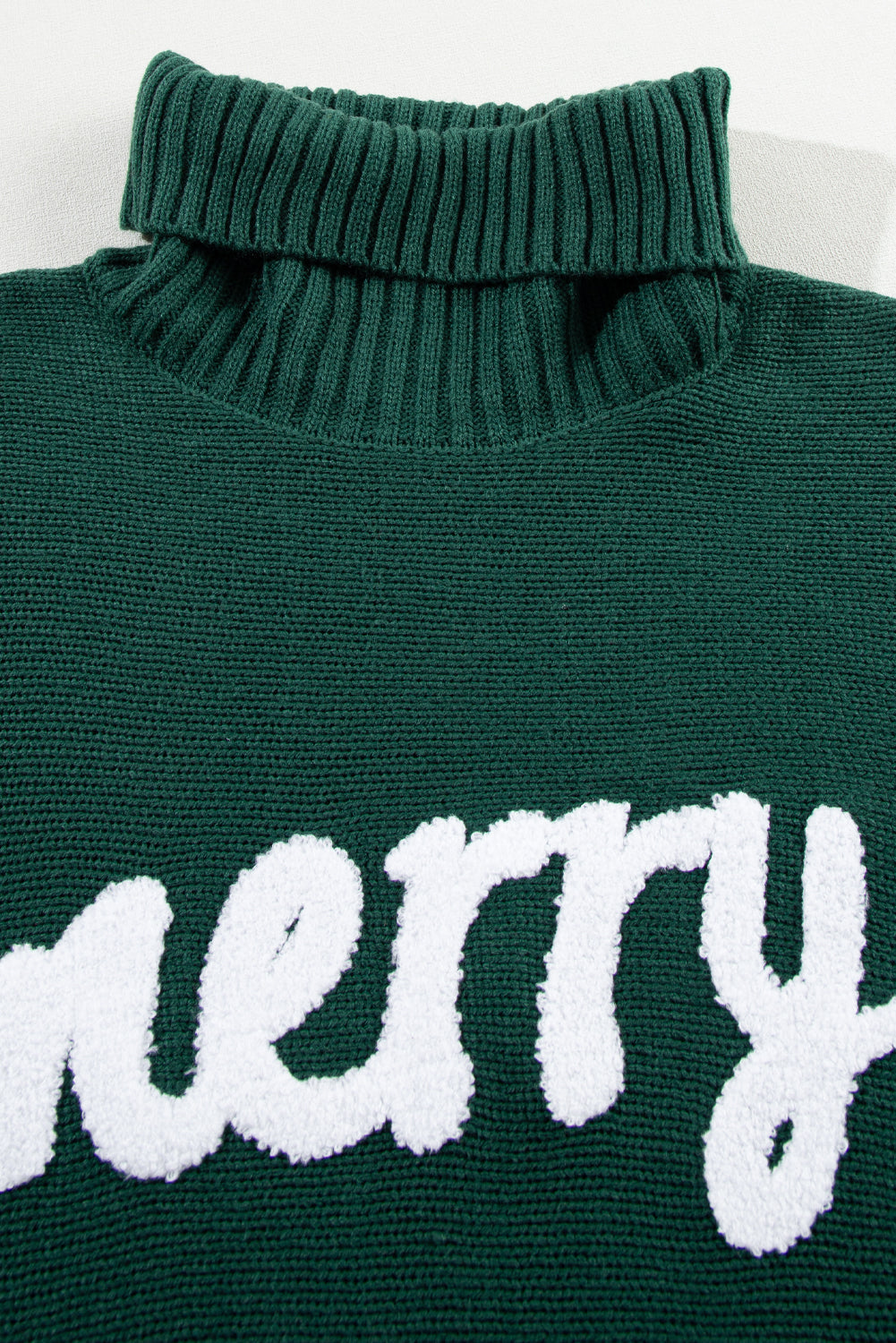Christmas Merry Embroidered Puff Sleeve Turtleneck Sweater