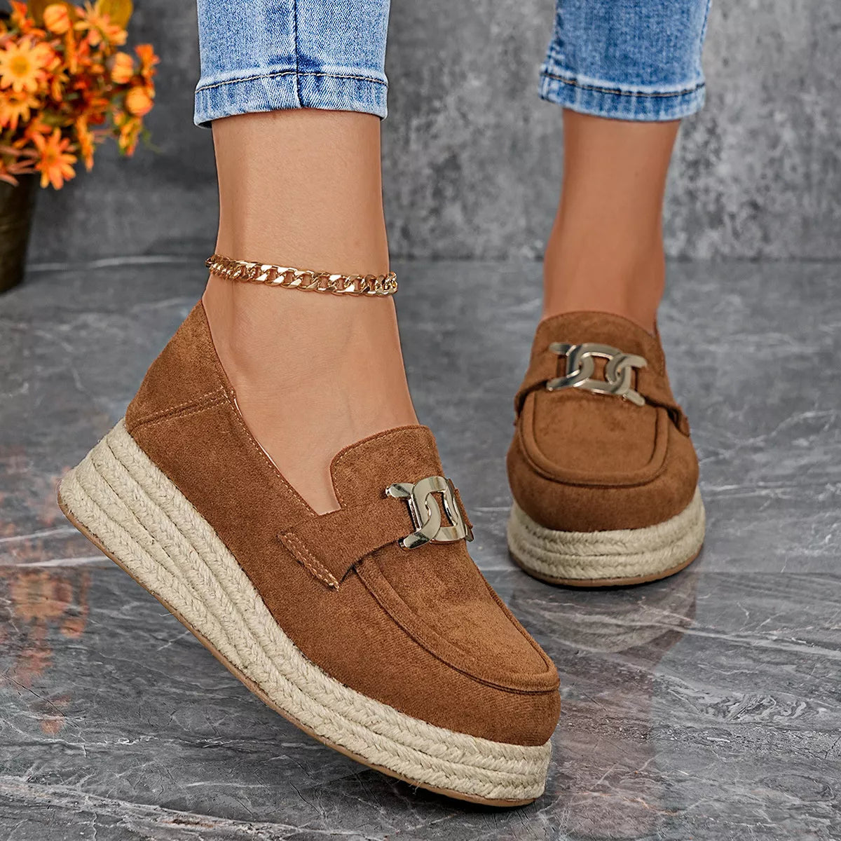Round Toe Platform Slip-Ons