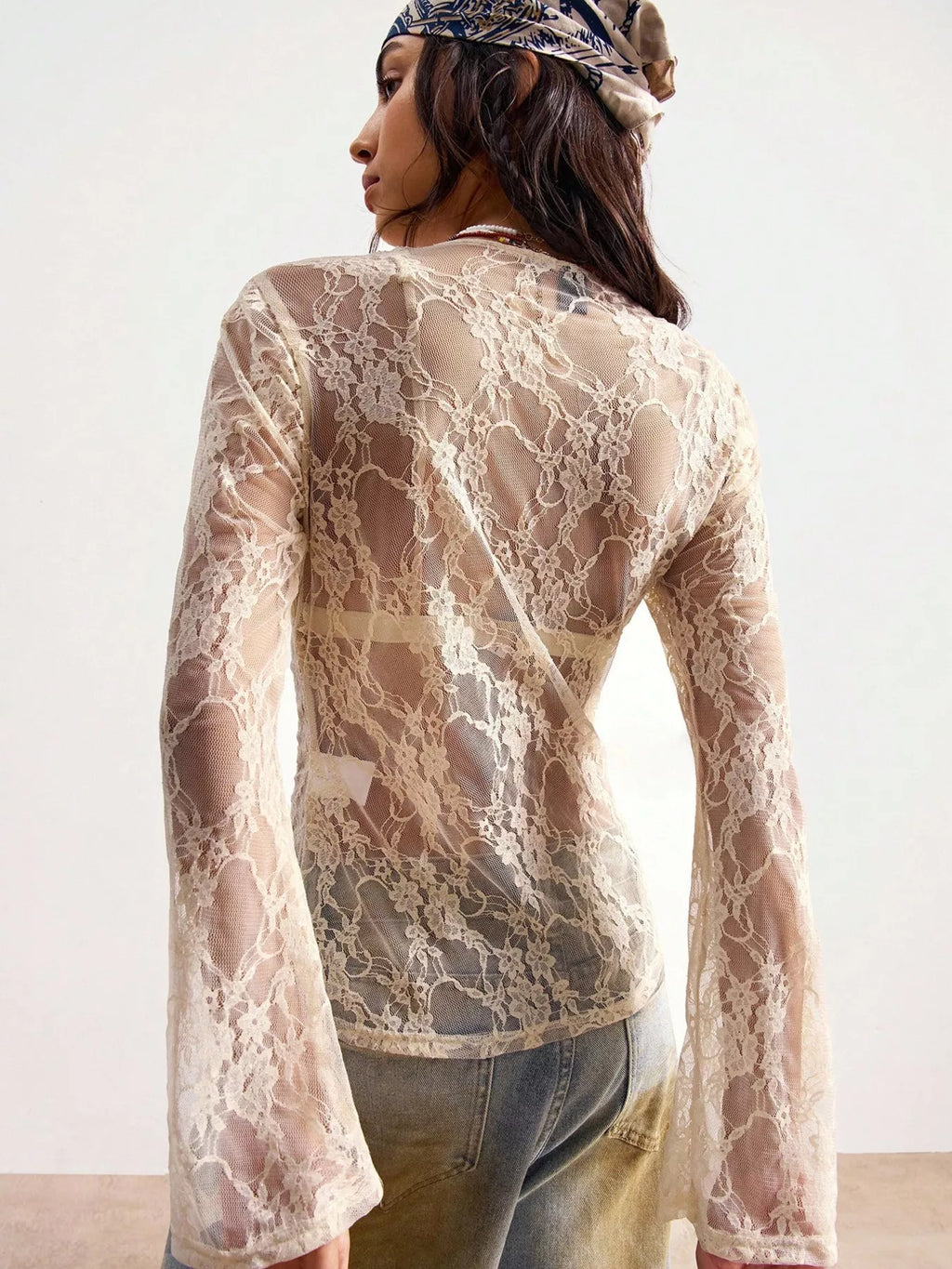 Elegant Sheer Lace Button-Down Shirt