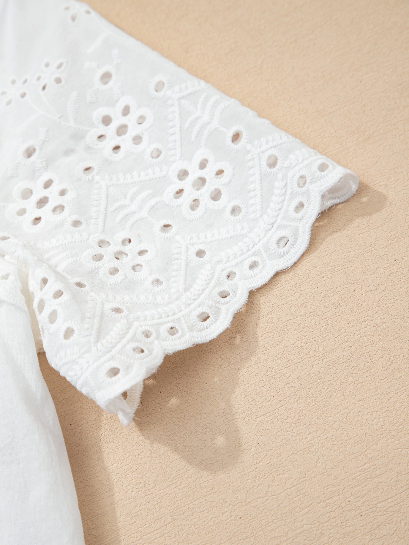Flower Eyelet Embroidered Patchwork Sheer Short Sleeve Shirt