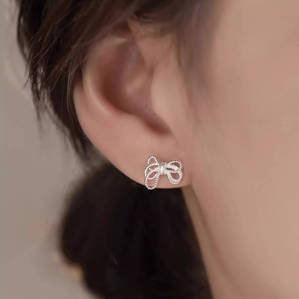 925 Sterling Silver Bow Knot Stud Earrings
