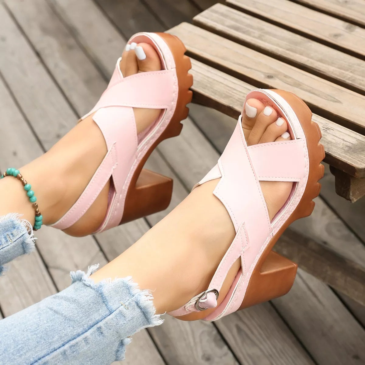 Open Toe Block Heels Sandals