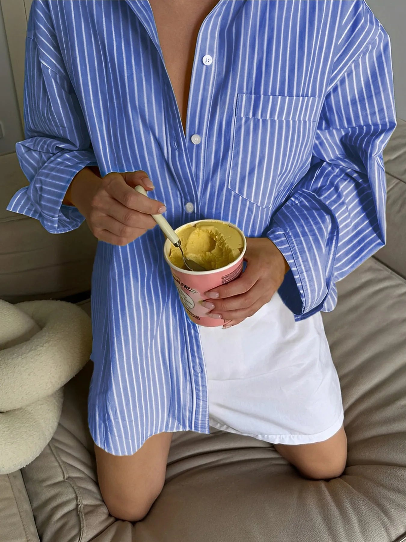Oversized Striped Button-Down Shirt