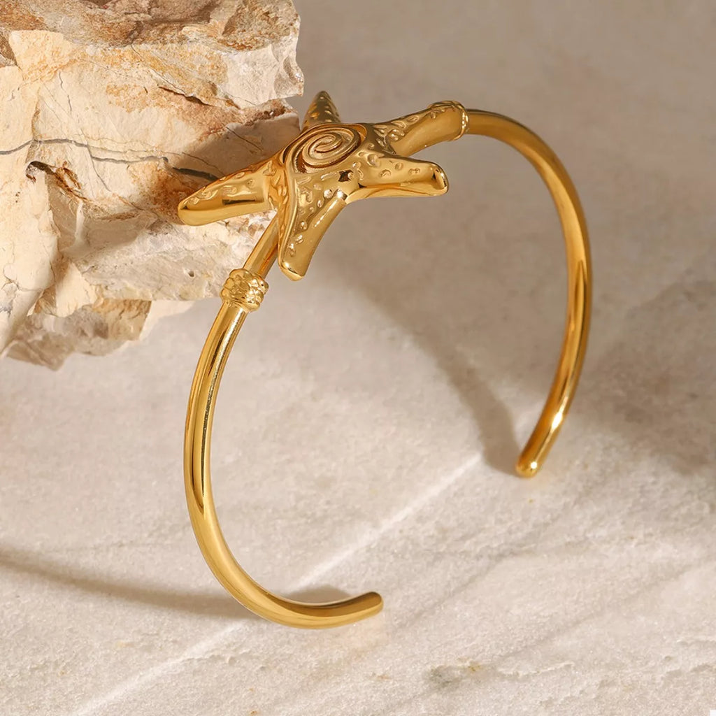 18K Gold-Plated Starfish Open Bracelet