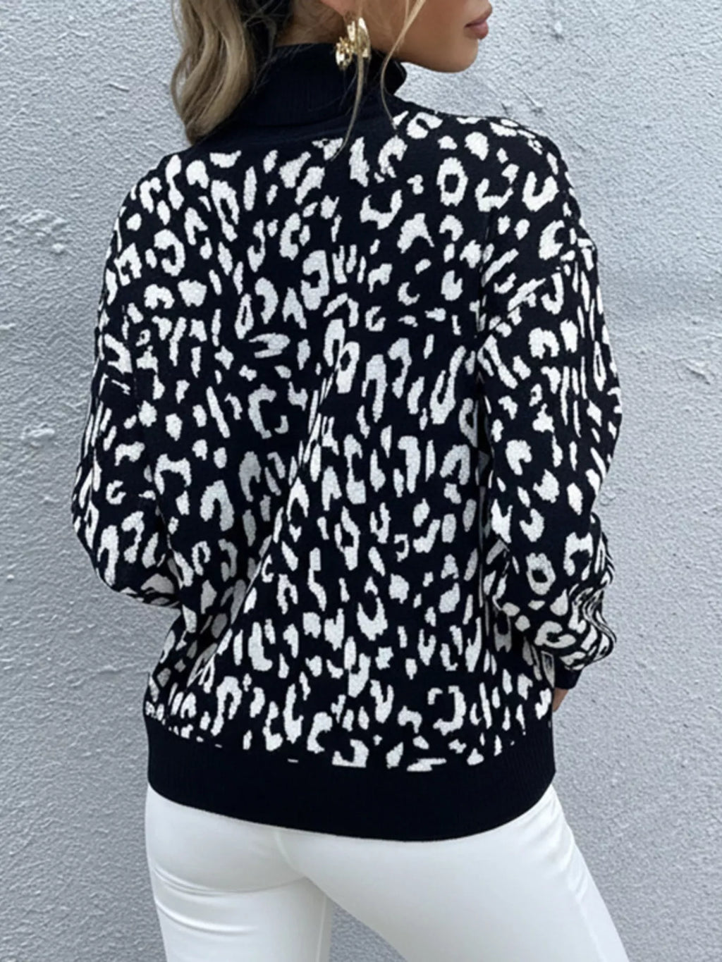 Leopard High Neck Pullover Sweater