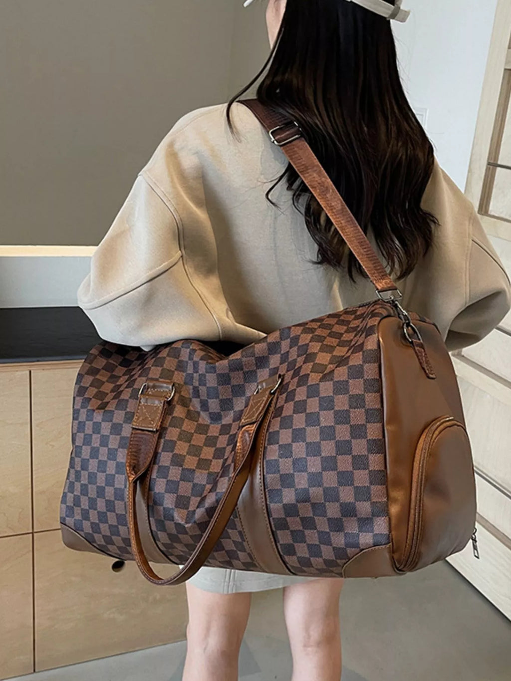 Checkered Pattern Travel Bag