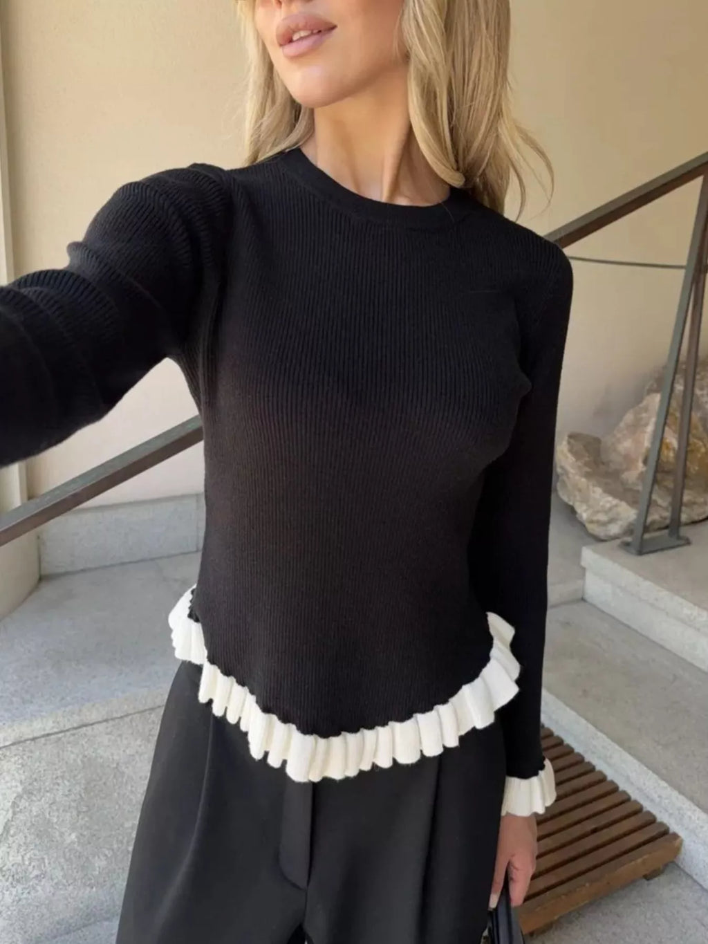 Ruffle Trim Long Sleeve Sweater