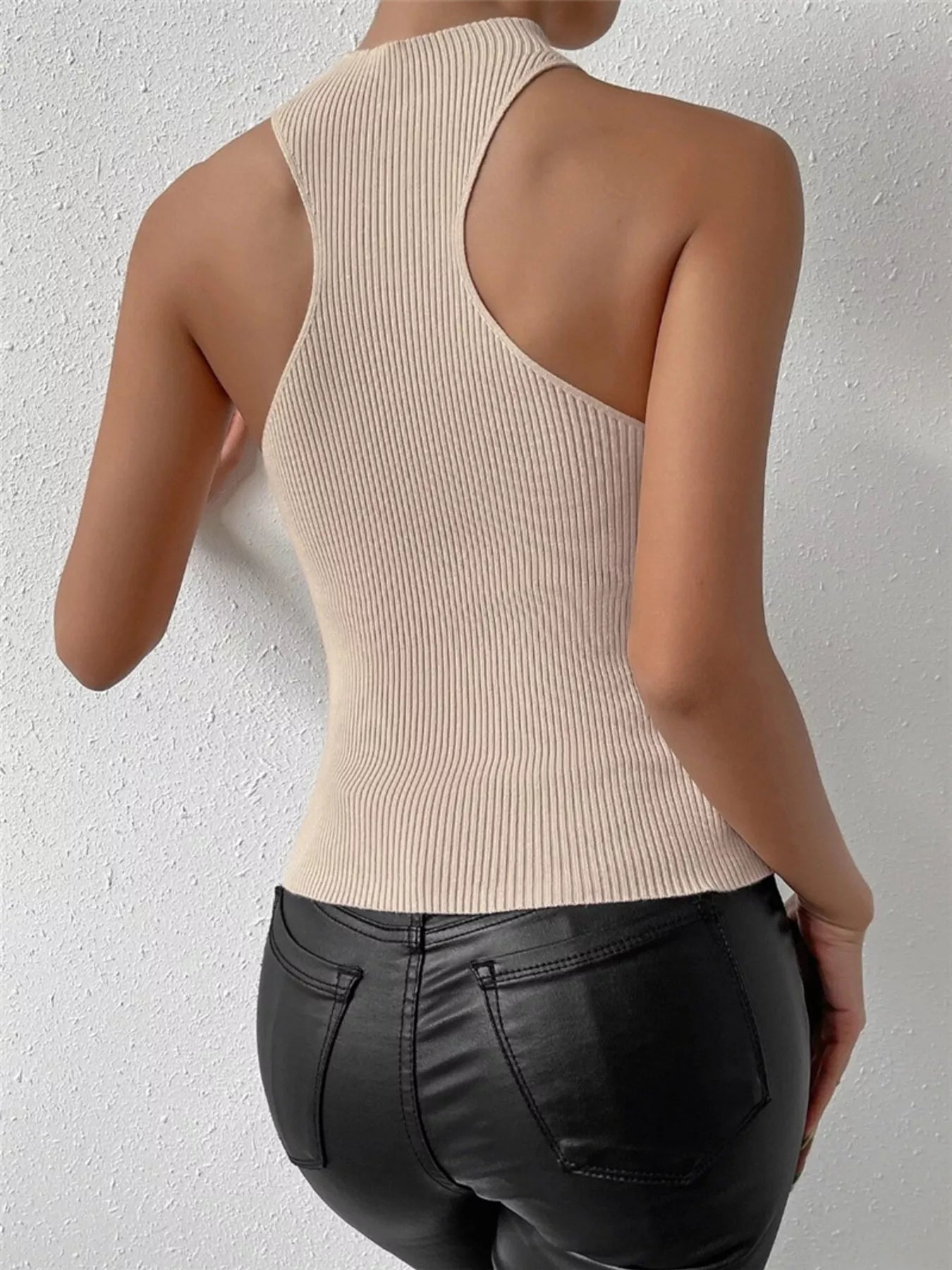 Ribbed Knit Halter Neck Cami