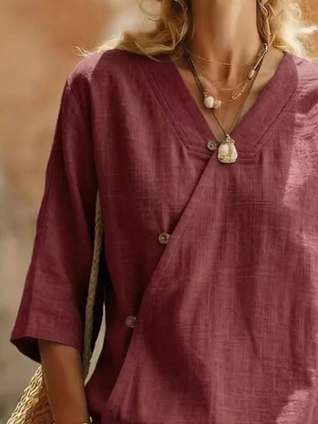 Surplice 3/4 Sleeve Blouse