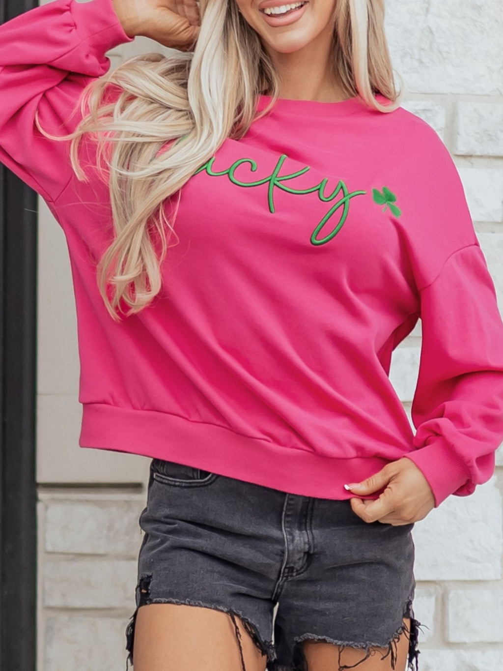 Lucky Clover Embroidered Loose Pullover Sweatshirt