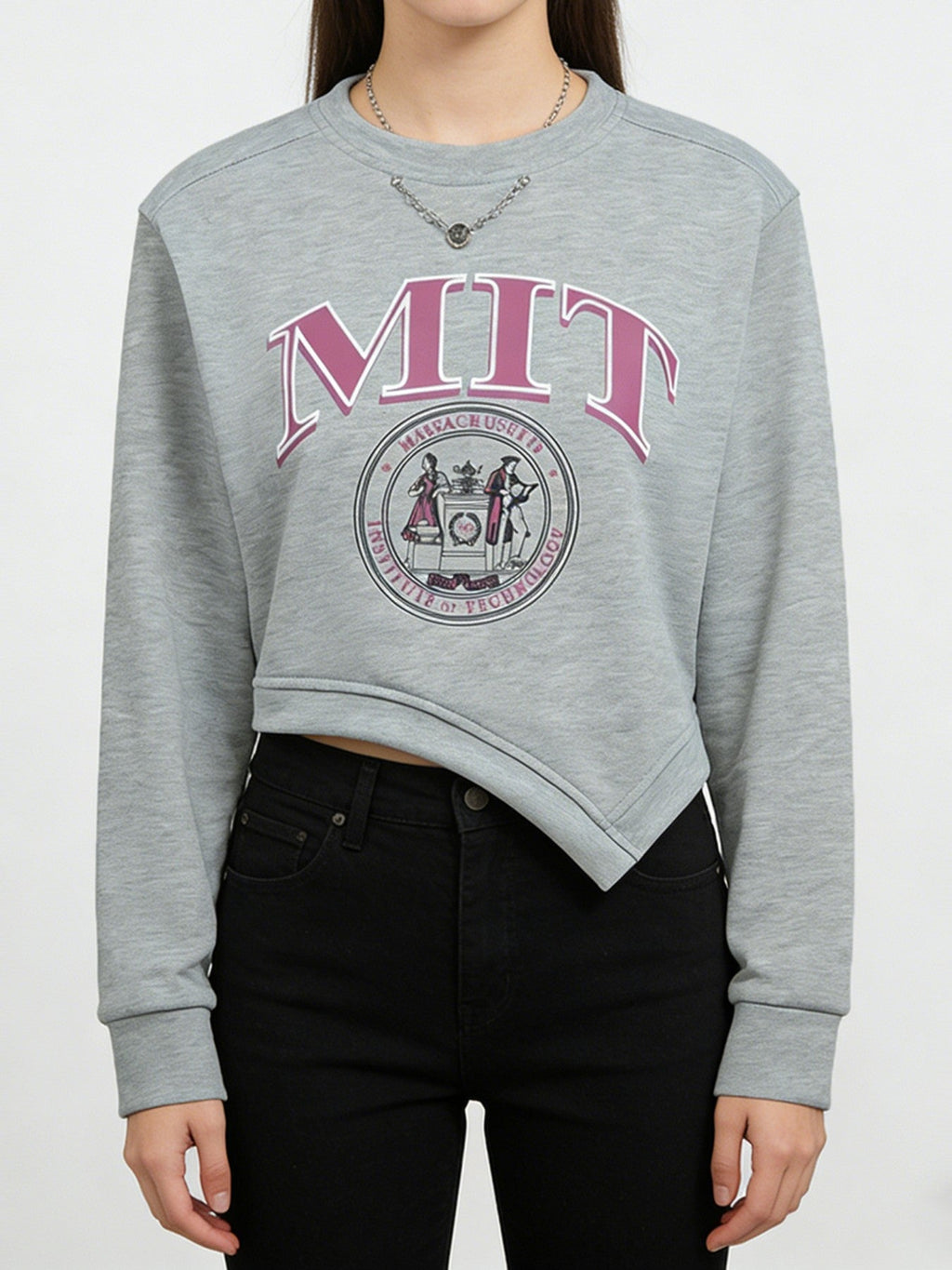 Graphic Round Neck Cropped Sweatshirt