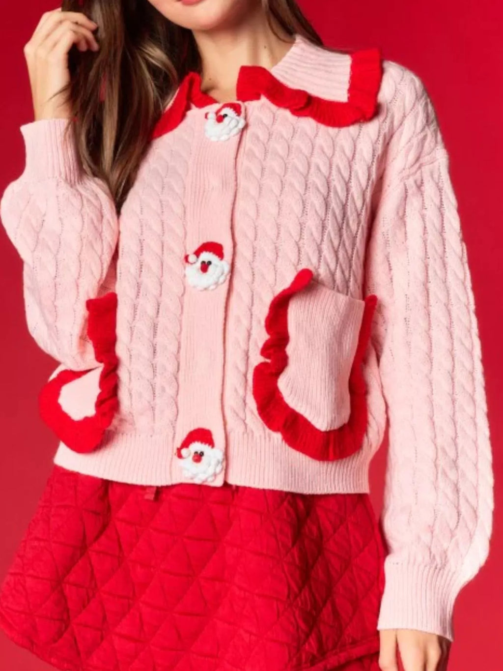 Christmas Santa Cable Knit Cardigan