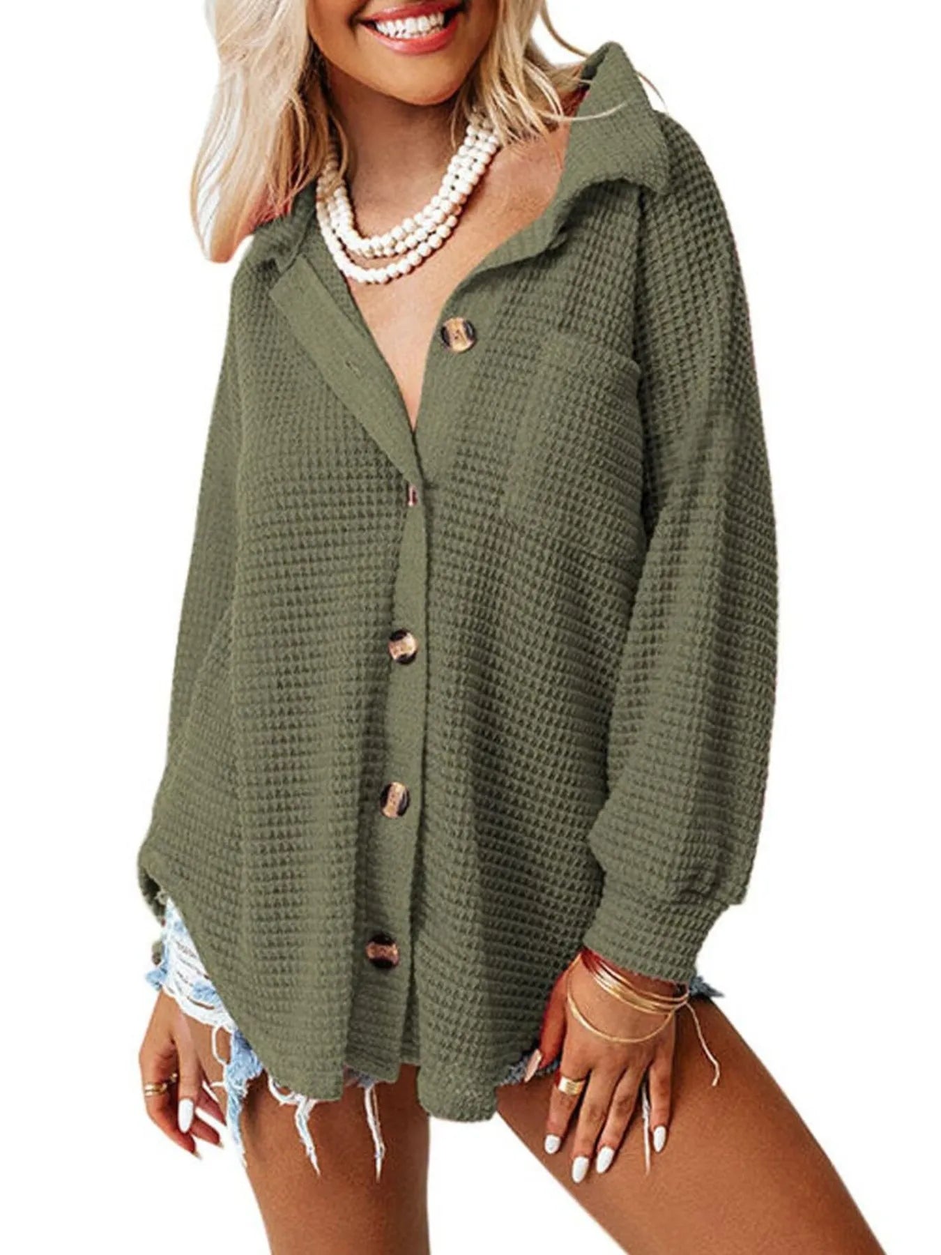 Waffle Knit Button-Down Shirt