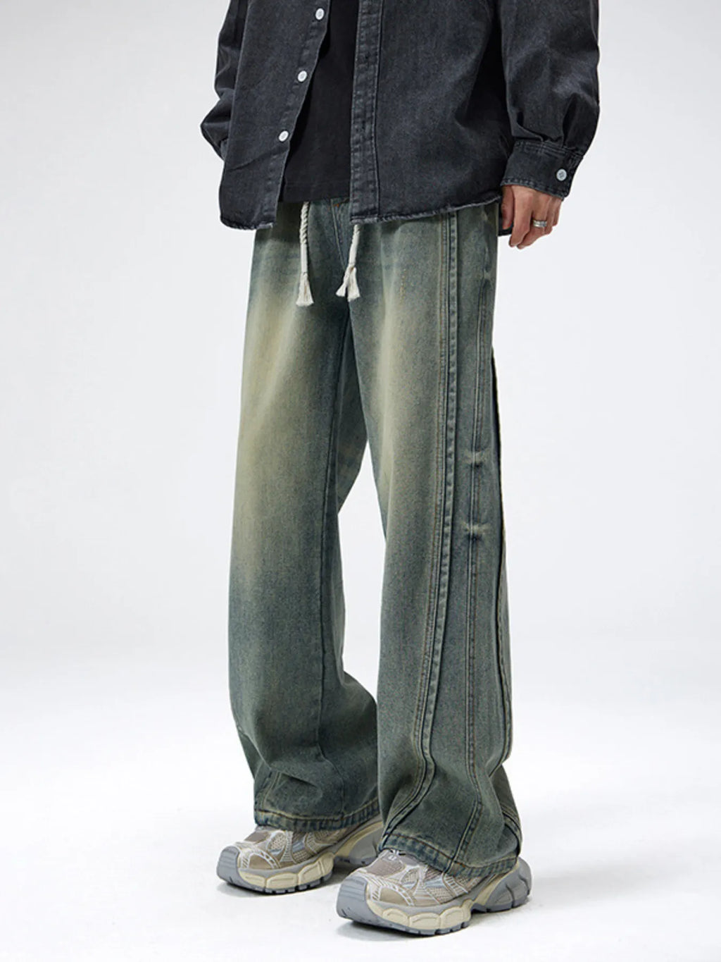 Men's Plus Size Drawstring Wide Leg Jeans