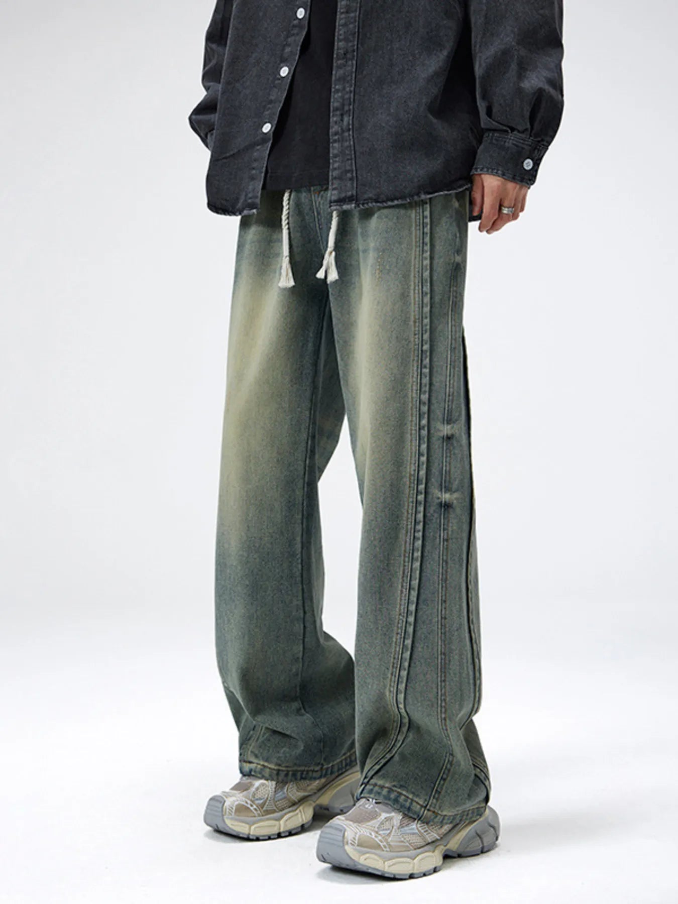 Men's Plus Size Drawstring Wide Leg Jeans
