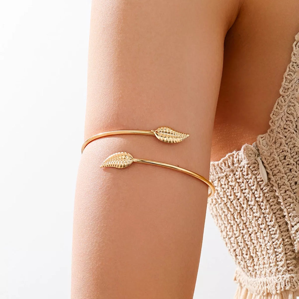 18K Gold-Plated Leaf Open Cuff Bracelet