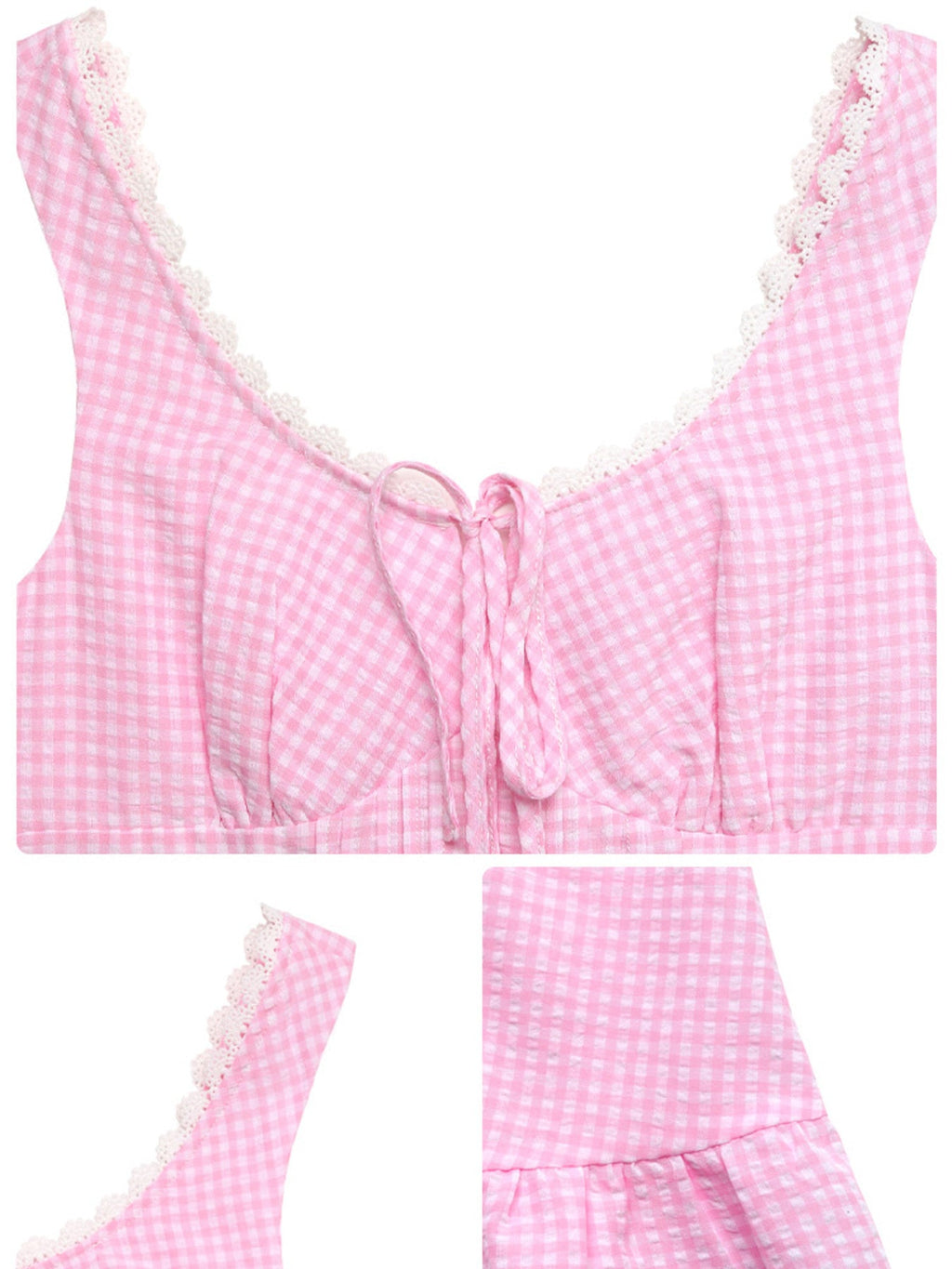 Gingham Lace Trim Mini Dress